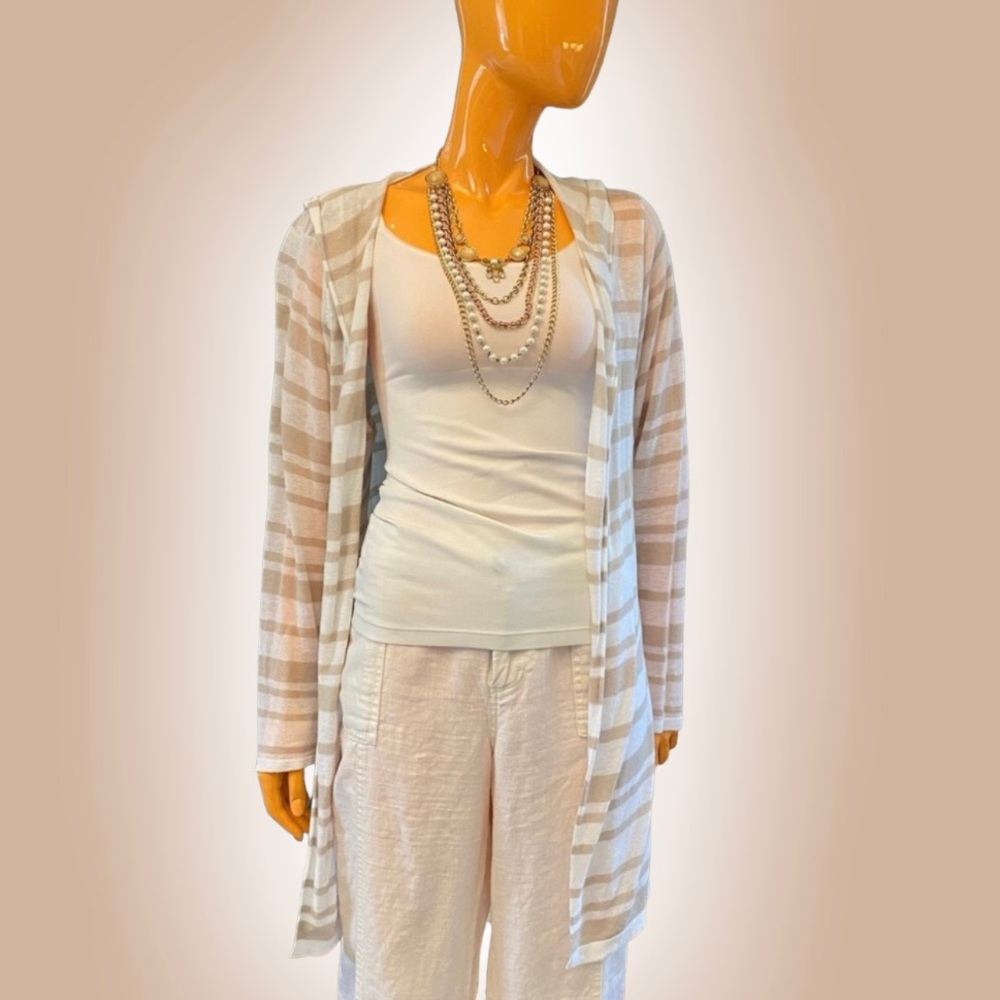 KENAR Linen Knit Hooded Open Front Duster Cardigan